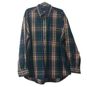 𝅺cabelas XL Mens Button front shirt plaid 100% Cott